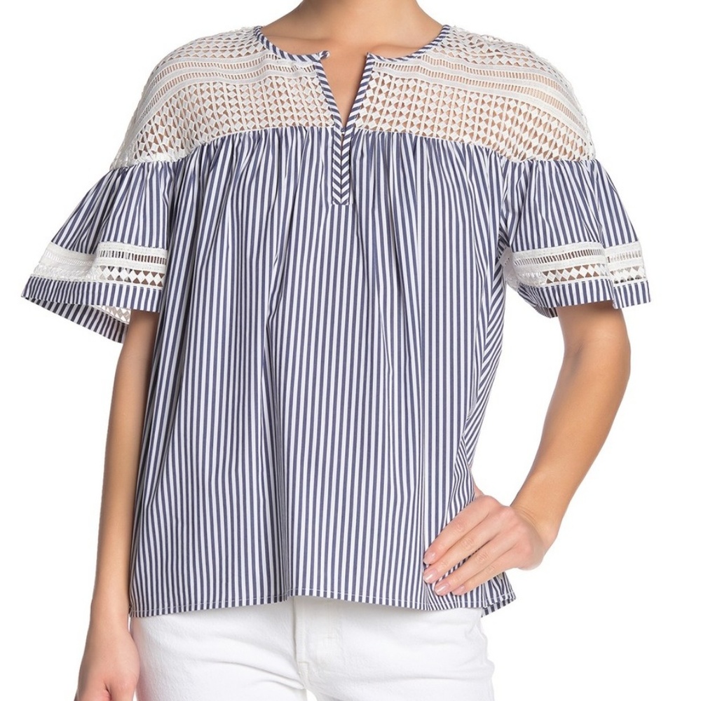 Scotch & Soda Crochet Yoke Striped Blouse